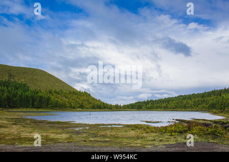 Vue du petit lac Lagoa Rasa, l'île de São Miguel, Açores, Portugal Banque D'Images