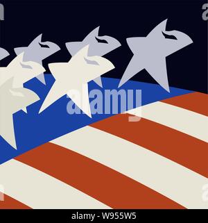 Stars & Stripes saluer avec des étoiles d'un drapeau américain en saluant le spectateur comme la position sur le reste de l'entrée en bandes du drapeau l'avant-plan Illustration de Vecteur