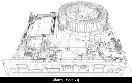 Arrière-plan de la technologie. Processeur sur une carte mère sur fond blanc. Illustration créée de 3d Illustration de Vecteur