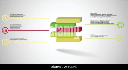 Illustration infographie 3D modèle. Le cube est divisé horizontalement en relief à cinq pièces de couleur décalée. Objet est organisé sur gris blanc backgrou Illustration de Vecteur