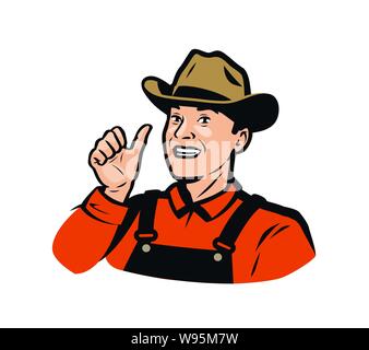 Funny Farmer. Ferme, l'agriculture, de l'agriculture logo ou label. Vector illustration Illustration de Vecteur