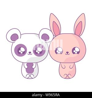 Lapin Mignon Avec Panda Bebes Animaux Kawaii Vector Illustration Design Style Image Vectorielle Stock Alamy