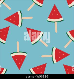 La pastèque vecteur seamless background pattern. télévision tranches de pastèque isolé sur fond bleu transparente motif d'été colorés. Illustration de Vecteur