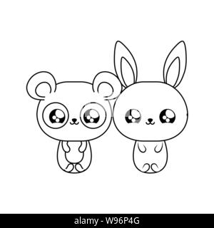 Lapin Mignon Avec Panda Bebes Animaux Kawaii Vector Illustration Design Image Vectorielle Stock Alamy