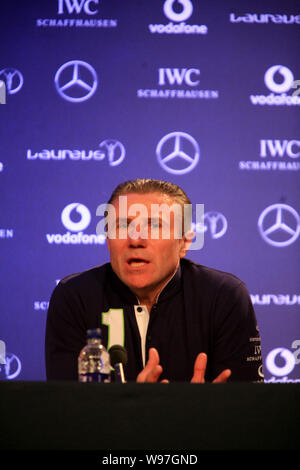 Ancien athlète Ukrainien Sergueï Bubka assiste à une conférence de presse pour les Laureus World Sports Awards 2012 à Londres, Royaume-Uni, le 5 février 2012. Laure Banque D'Images