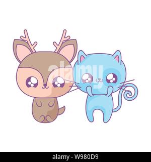 Renne Mignon Avec Animaux Chat Kawaii Bebe Vector Illustration Design Image Vectorielle Stock Alamy