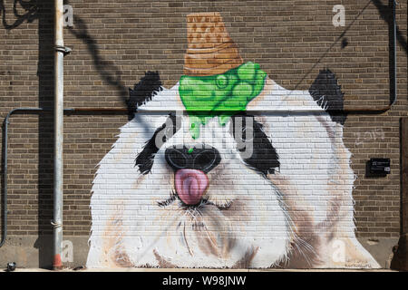 'Panda Oops' est une fresque de Tammy Davis ornant le bâtiment de la banque financière Star dans le centre-ville de fort Wayne, Indiana, États-Unis. Banque D'Images