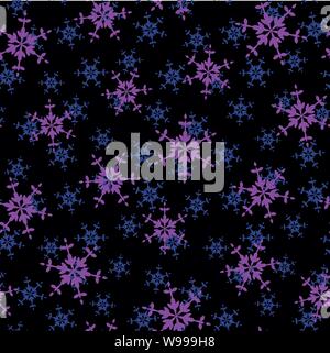 Un modèle vectoriel continu avec des flocons de pourpre sur fond sombre. Imprimer Surface design. Illustration de Vecteur