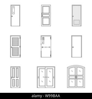 Ensemble de portes noir et blanc icon.Interior design signes linéaires pour la maison, vector illustration Illustration de Vecteur