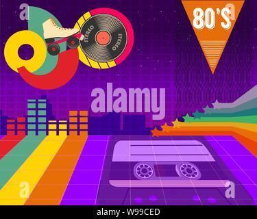 Affiche, bannière ou couvrir, music, rétro, années 80. Vecteur de style ancien de l'affiche. Arrière-plan de la mode modèle modifiable facile pour l'événement Illustration de Vecteur