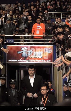 Chines à la retraite et étoile de basket-ball Yao Ming propriétaire Requins Shanghai est photographié pendant un match de l'ABC entre Shanghai et le Zhejiang Guangsha Requins je Lions Banque D'Images