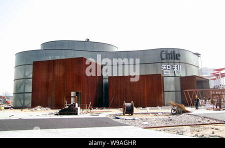 Le Pavillon du Chili est vu en construction à l'Expo 2005 à Shanghai, Chine, le 19 mars 2010. Shanghai se prépare à la construction de pa Banque D'Images