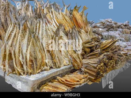 Beaucoup de fruits de mer séchés vu à un marché à Dubaï Banque D'Images