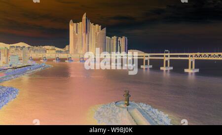 Vue aérienne du pont Gwangan,ville de Busan en Corée du Sud. Banque D'Images