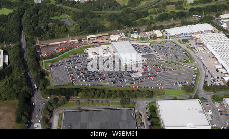 Vue aérienne de CarShop en Amérique du Warrington, Cheshire, Royaume-Uni Banque D'Images