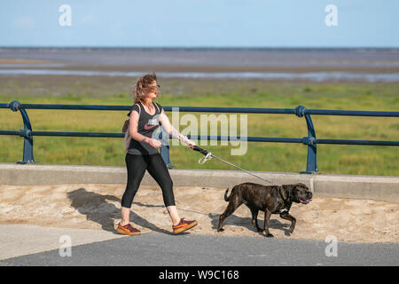 Southport, Merseyside. Météo britannique. Août 13, 2019. Bien commencer la journée ensoleillée que les résidants locaux prennent de l'exercice tôt le matin sur la promenade de front de mer. Credit : MediaWorldImages/Alamy Live News Banque D'Images