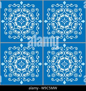 Tuiles de Lisbonne, l'Azujelo carreaux marocains sans vecteur blanc et bleu marine - design tendance rétro portugais, carreau décoratif background Illustration de Vecteur