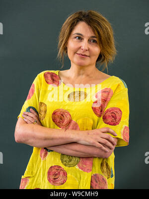 Édimbourg, Écosse, Royaume-Uni, 13 août 2019. Edinburgh International Book Festival. Photo : Karen Campbell, un écrivain écossais de la fiction contemporaine, parle de son nouveau roman Le son de l'heures à la fête du livre Banque D'Images