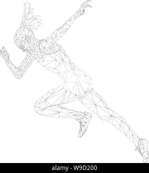 Démarrer l'exécution plus rapide sprinter femme runner wireframe polygonale Illustration de Vecteur