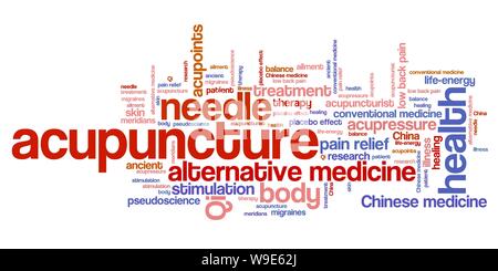 La médecine alternative Acupuncture questions et concepts word cloud illustration. Collage mot concept. Banque D'Images