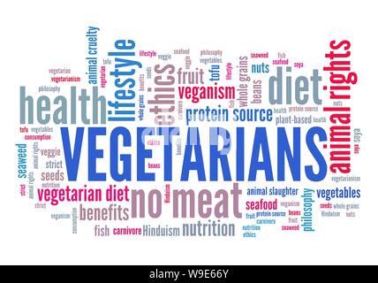 Les végétariens - régime alimentaire et de l'éthique de concept. Nuage de mots signe. Banque D'Images