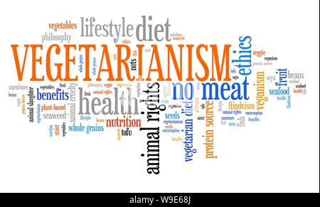 Le végétarisme - régime alimentaire et de l'éthique de concept. Nuage de mots signe. Banque D'Images