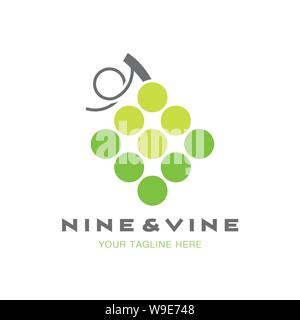 Logo de la société géométrique modèle avec des raisins verts. L'industrie alimentaire ou de l'agriculture conception d'illustration vectorielle de l'élément. L'exemple de texte sur des l Illustration de Vecteur