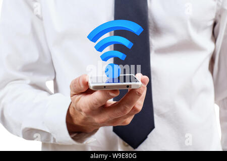 Connexion Wi-Fi au réseau local virtuel d'affaires faire preuve de grande icône à partir de smartphone. Banque D'Images