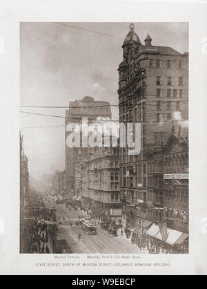 State Street, au nord de Madison Street avec Columbus Memorial Building, Chicago, Illinois, USA. À partir de l'ouvrage Les États-Unis d'Amérique - une centaine d'illustrations à partir de négatifs Albertype récente de la plupart des scènes de notre pays, publié en 1893. Banque D'Images