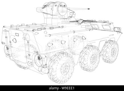 Technique du véhicule blindé de fil de fer. Le rendu 3D de vecteur Illustration de Vecteur
