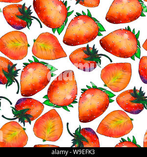 Modèle d'une aquarelle abstraite hand drawn belles fraises sur fond blanc Banque D'Images