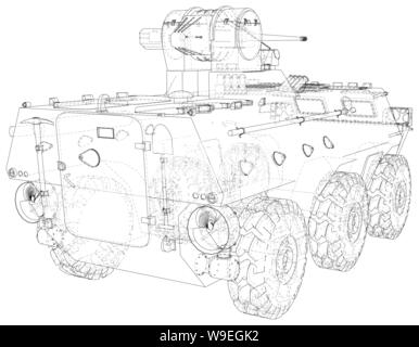 Tout terrain militaire véhicule tactique. En fil de technique. Le rendu 3D de vecteur Illustration de Vecteur