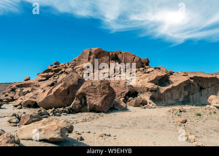 Yerbas Buenas : Pétroglyphes anciens pétroglyphes sur les rochers à San Pedro de Atacama, Désert d'Atacama, Chili, Amérique du Sud Banque D'Images