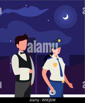 Couple de travailleurs professionnels dans la nuit vector illustration design Illustration de Vecteur