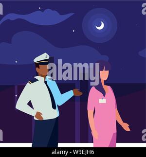 Couple de travailleurs professionnels dans la nuit vector illustration design Illustration de Vecteur