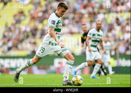 Karol Fila de Pagan Gdansk vu en action au cours de la PKO Ekstraklasa match de championnat entre Pagan Gdansk et Jagiellonia Bialystok.(score final ; Pagan Gdansk 1:1 Jagiellonia Bialystok). Banque D'Images