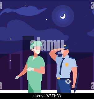 Couple de travailleurs professionnels dans la nuit vector illustration design Illustration de Vecteur