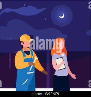 Couple de travailleurs professionnels dans la nuit vector illustration design Illustration de Vecteur