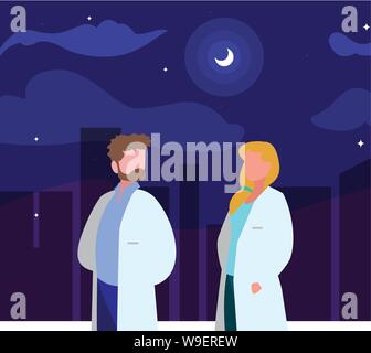 Couple de travailleurs professionnels dans la nuit vector illustration design Illustration de Vecteur