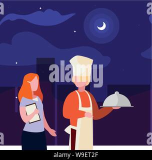 Couple de travailleurs professionnels dans la nuit vector illustration design Illustration de Vecteur