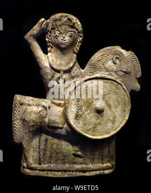 Cavalier cavalière avec une arme d'un bouclier 4ème - 5ème siècle la Syrie République, persan, Perse, terre cuite peinte Banque D'Images