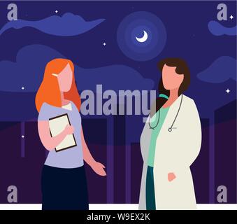 Couple de travailleurs professionnels dans la nuit vector illustration design Illustration de Vecteur