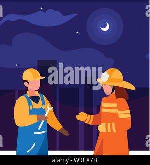 Couple de travailleurs professionnels dans la nuit vector illustration design Illustration de Vecteur