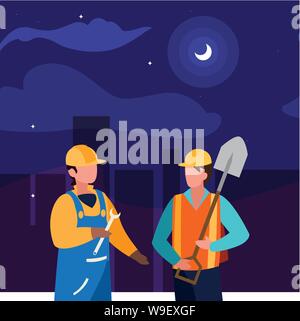 Couple de travailleurs professionnels dans la nuit vector illustration design Illustration de Vecteur