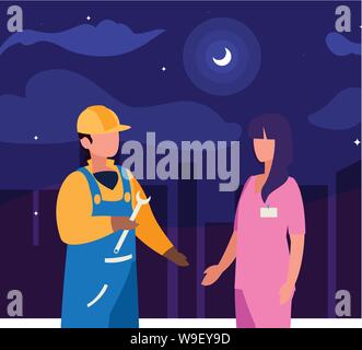 Couple de travailleurs professionnels dans la nuit vector illustration design Illustration de Vecteur