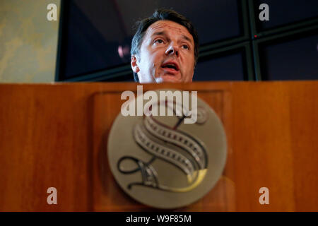 Rome, Italie. Août 13, 2019. Matteo Renzi Rome 13 août 2019. Sénat. Conférence de presse de l'ancien premier ministre Matteo Renzi à parler de la crise gouvernementale Foto Samantha Zucchi Insidefoto insidefoto Crédit : srl/Alamy Live News Banque D'Images