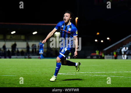 Rochdale, UK. 13Th Aug 2019. Le milieu de terrain de Rochdale Ollie Rathbone célèbre après rendant 5-2 lors de la Coupe du buffle entre Bolton Wanderers et Rochdale Spotland Rochdale au stade, le mardi 13 août 2019. Usage éditorial uniquement, licence requise pour un usage commercial. Photographie peut uniquement être utilisé pour les journaux et/ou à des fins d'édition de magazines (Credit : Andy Whitehead | MI News) Credit : MI News & Sport /Alamy Live News Banque D'Images