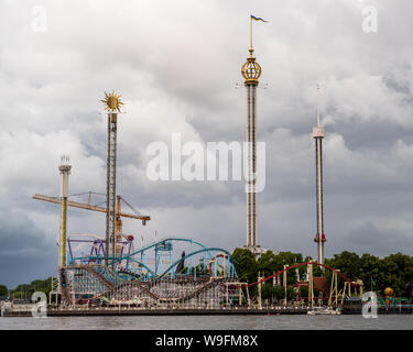 Stockholm, Suède -- le 16 juillet 2019. Photo d'une des plus anciennes de Stockholm, le parc d'attractions Grona Lund. Banque D'Images