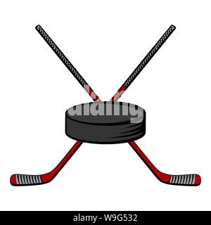 Rouge croisés des bâtons de hockey et rondelle. Cartoon Vector illustration Illustration de Vecteur