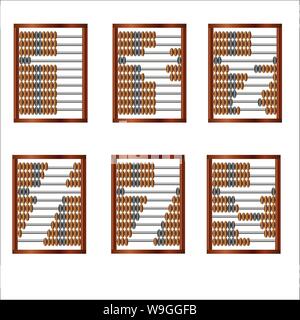 Un ensemble de six maisons abacus pour les calculs mathématiques, ancien chemin de la comptabilité Illustration de Vecteur